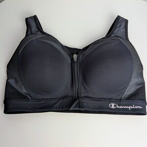 Champion Motion Control Sports Bra 34D Black High Impact Zip Front #192